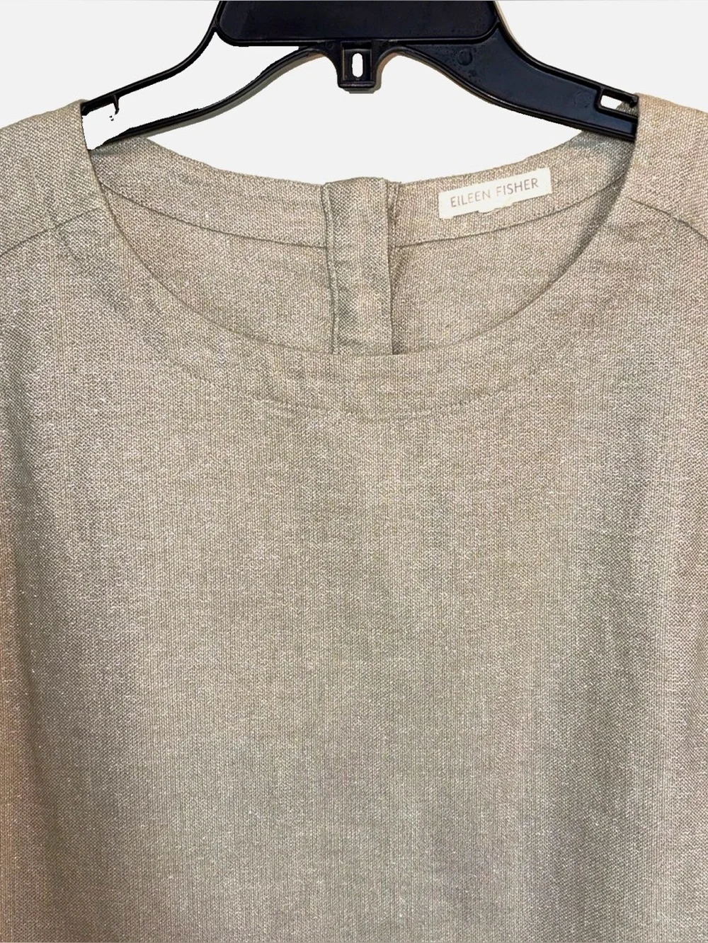 Eileen Fisher M Metallic Shimmer Tunic Dress Champagne Wheat Pockets
